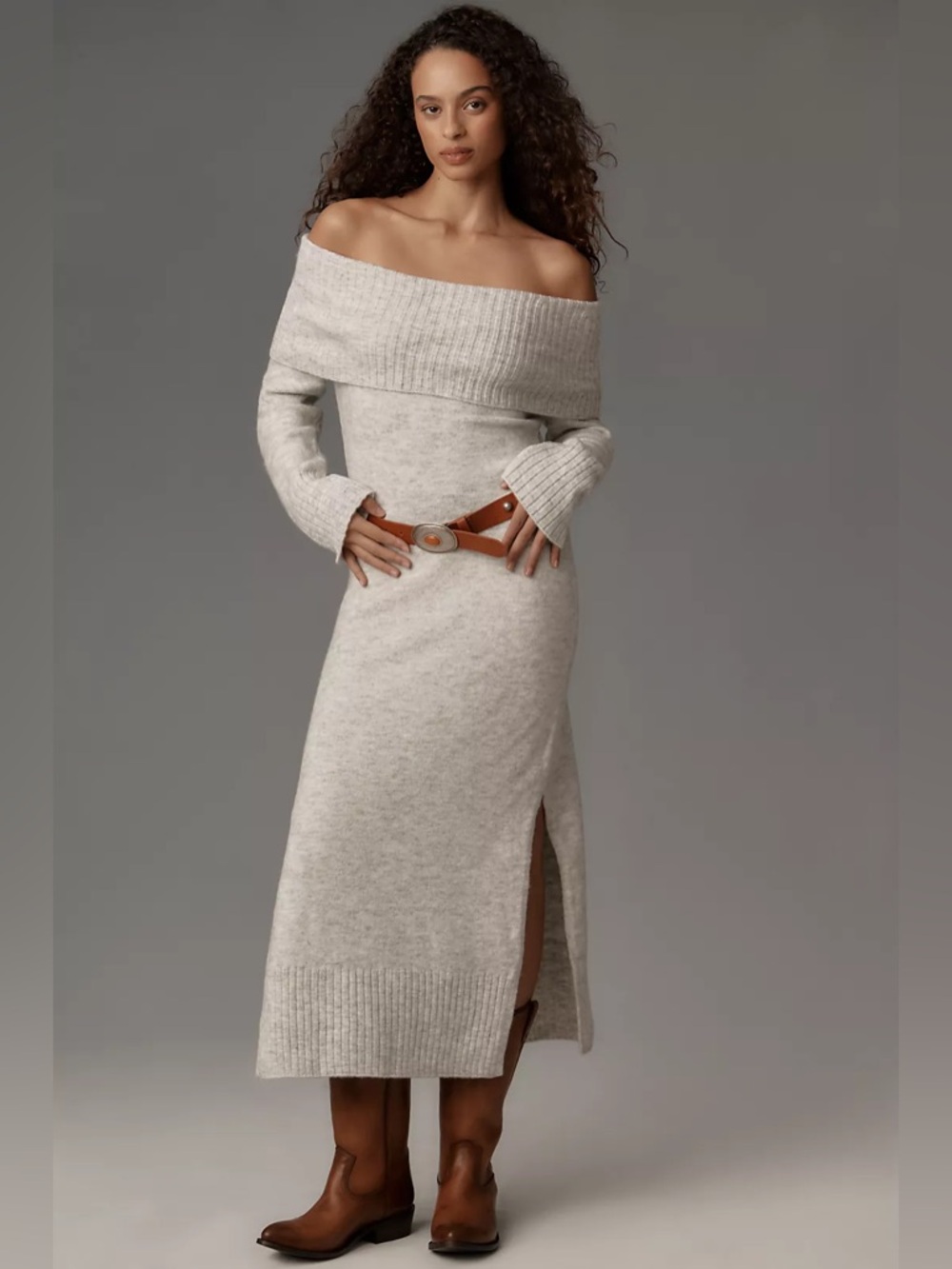 Anthropologie Off Shoulder Foldover Midi Sweater Dress NWT